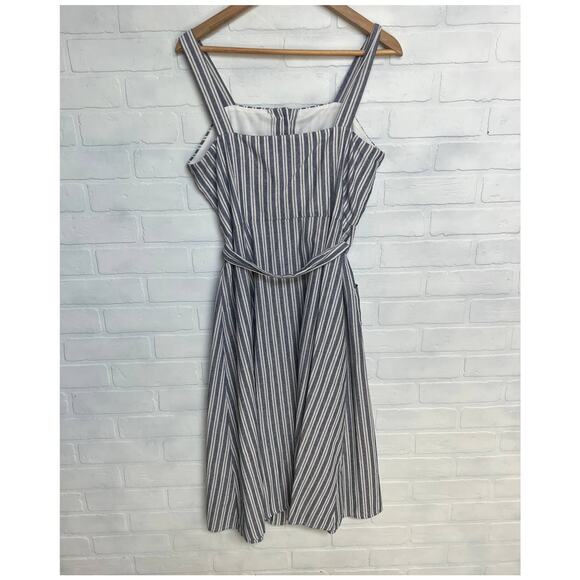 V by Violet Weekend Fit and Flare Button Blue Vertical Striped Pocket Dress -L - Picture 3 of 7